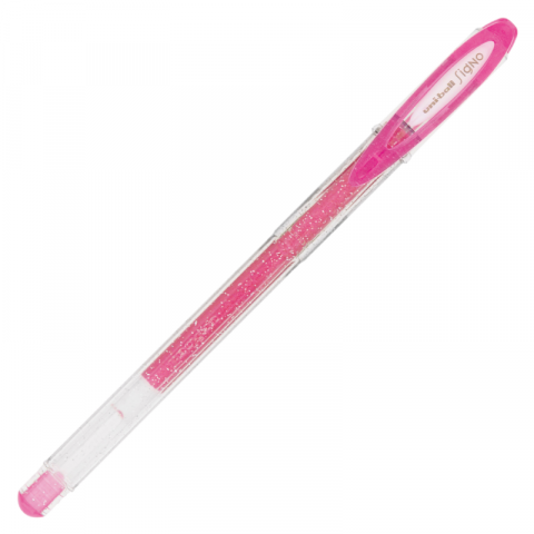Papetarie & Birotica - Pix cu gel Uni-ball Sparkling UM-120SP, 0.7mm,cu capac,corp transparent,scris roz cu sclipici