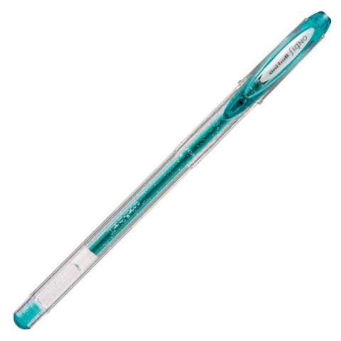 Instrumente de scris - Pix cu gel Uni-ball Sparkling UM-120SP, 0.7mm,cu capac,corp transparent,scris turcoaz cu sclipici