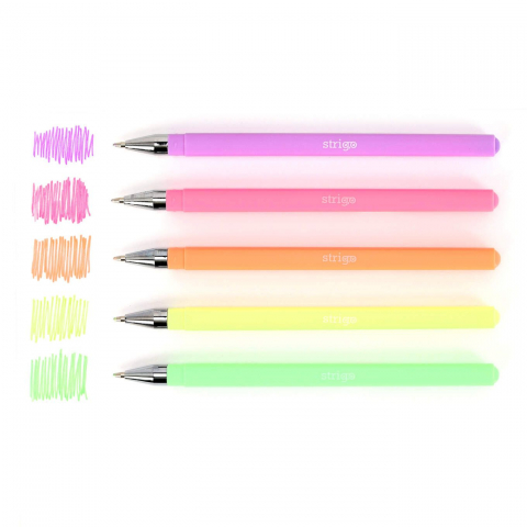 Pixuri gel Strigo Pastel, 0.8 mm, set 5 culori [2]