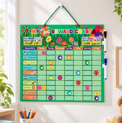 Plansa magnetica cu recompense saptamanale si activitati pentru copii in limba engleza, 44x39 cm, pentru 1-2 copii [1]