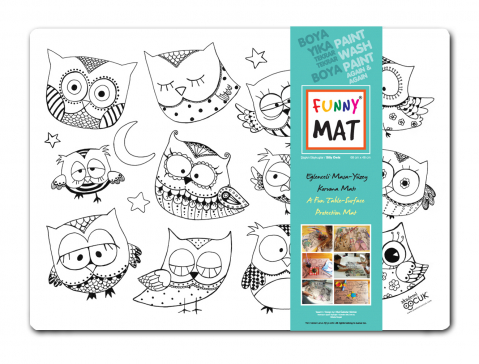Produse art & craft-Lucru manual - Plansa reutilizabila cu desene de colorat, model Bufnite,68x48 cm
