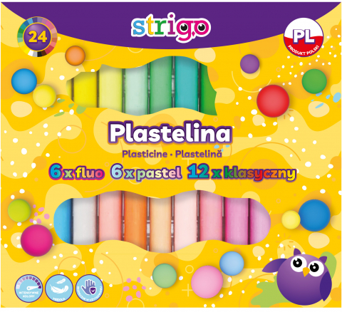 Produse art & craft-Lucru manual - Plastilina Strigo 24 culori mix (6 x fluorescente, 6 x pastel, 12 x clasice)