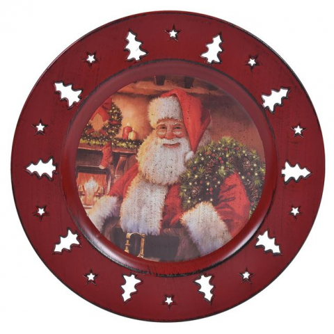 Articole pentru Craciun - Platou decorativ imprimeu Mos Craciun,rosu,plastic,33 cm