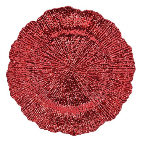 Articole pentru Craciun - Platou rotund decorativ cu model asimietric,rosu,plastic,33 cm