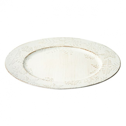 Platou rotund decorativ cu model fulg de nea,bej vintage,plastic,33 cm [1]