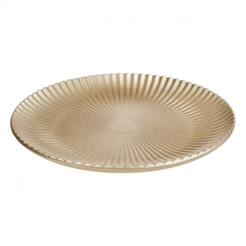 Platou rotund decorativ cu model in relief,auriu,lemn,30 cm [1]
