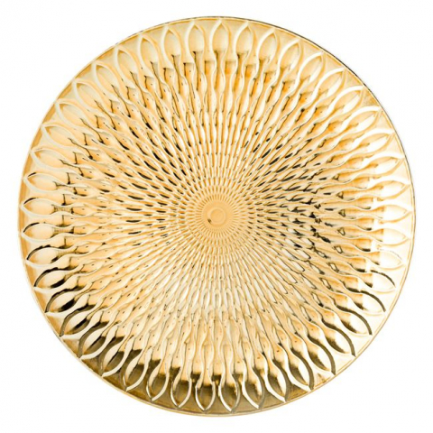Articole pentru Craciun - Platou rotund decorativ cu model in relief,auriu,plastic,33 cm