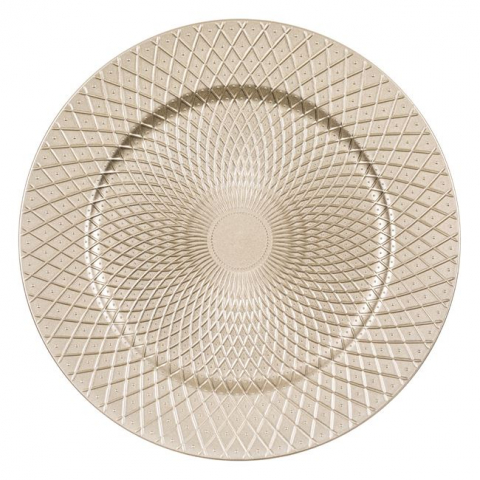 Articole pentru Craciun - Platou rotund decorativ cu model in relief,bej,plastic,33 cm