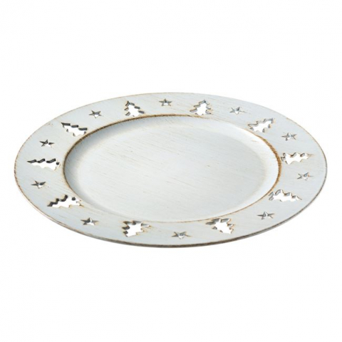 Platou rotund decorativ cu model pe margine bradut,bej,plastic,33 cm [1]