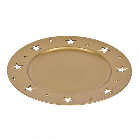 Platou rotund decorativ cu model stelute pe margine,auriu,plastic,33 cm [1]