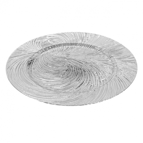 Platou rotund decorativ cu model valuri in relief,argintiu,plastic,33 cm [1]