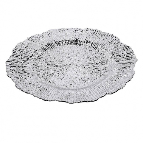 Platou rotund decorativ cu model valuri in relief,argintiu,plastic,33 cm [1]