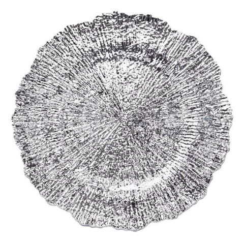 Articole pentru Craciun - Platou rotund decorativ cu model valuri in relief,argintiu,plastic,33 cm