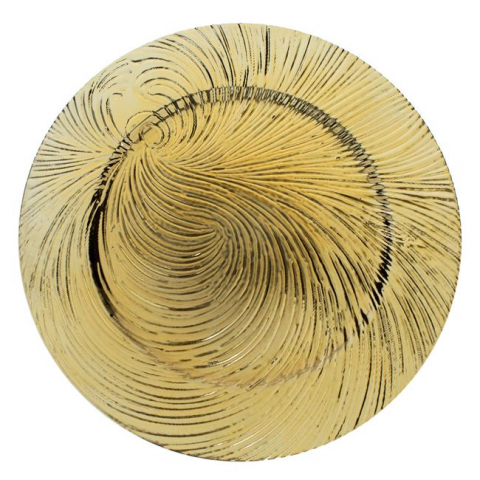Articole pentru Craciun - Platou rotund decorativ cu model valuri in relief,auriu,plastic,33 cm