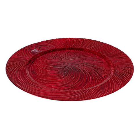 Platou rotund decorativ cu model valuri in relief,rosu,plastic,33 cm [1]