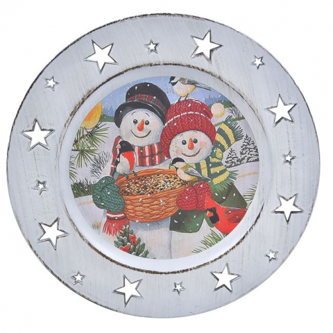 Articole pentru Craciun - Platou rotund decorativ cu stelute pe margine,plastic,33 cm