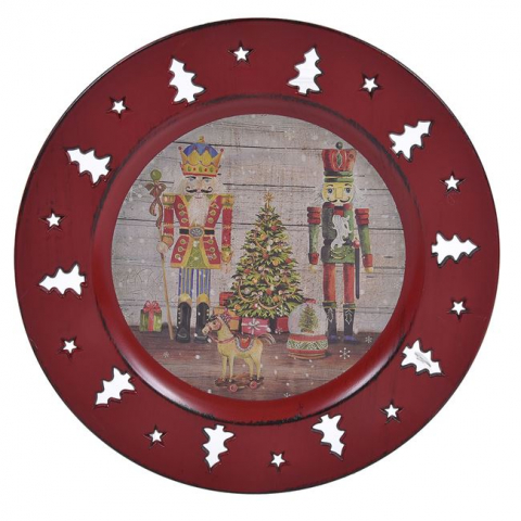 Articole pentru Craciun - Platou rotund decorativ spargator de nuci si stele,plastic,33 cm