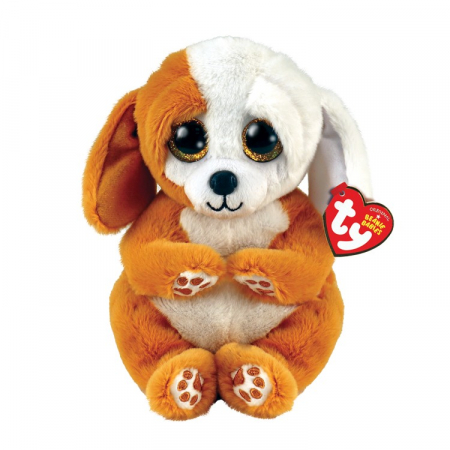 Jucarii de plus - Plus TY 15cm Beanie Bellies Ruggles Cățeluș Maro și Alb 