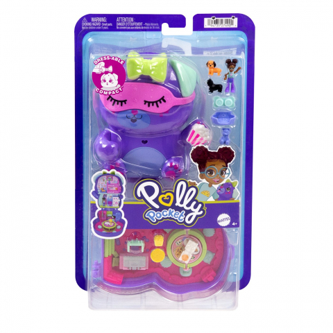 Jocuri si articole copii - POLLY POCKET SET GENTUTA ANIMALUT CATELUS IN PIJAMA CU ACCESORII