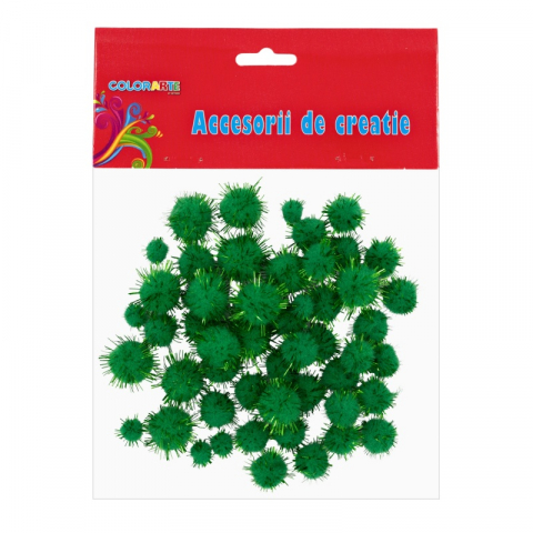 Produse art & craft-Lucru manual - Pompoane cu diametru 10-20 mm,verde cu sclipici ,55 bucati/set
