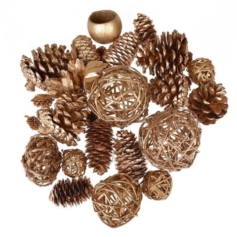 Decoratiuni - Potpourri sfera si con decorativ pentru Craciun,auriu
