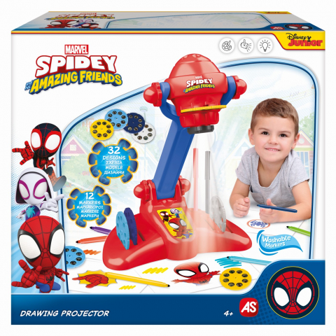 Jocuri si Jucarii Educative - Proiector pentru desen Spidey cu 12 markere lavabile si accesorii incluse, +4 ani