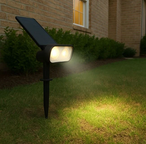 Proiector solar LED cu stick, 22 cm, 200 lm,plastic, negru [1]