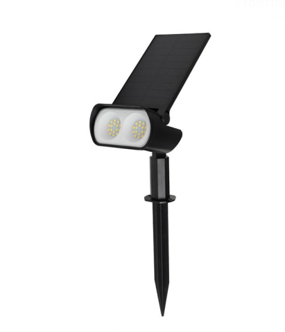 Proiector solar LED cu stick, 22 cm, 200 lm,plastic, negru [2]