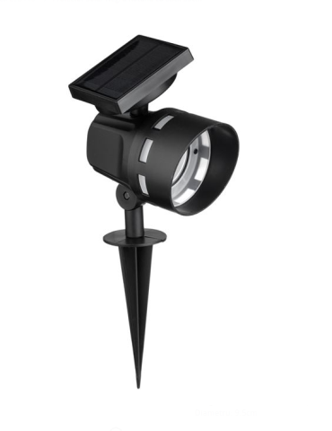 Felinare, stalpi si lampi solare - Proiector solar negru rotund cu stick, 33 cm, LED alb