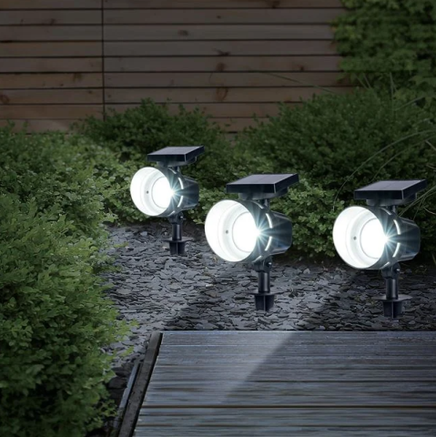Proiector solar negru rotund cu stick, 33 cm, LED alb [2]