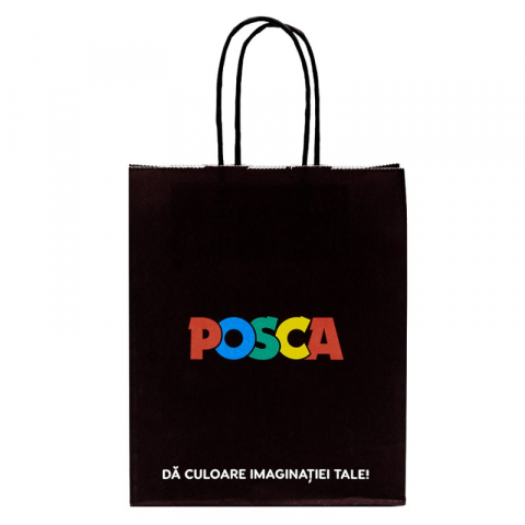 Articole pentru Petrecere - Punga Posca cadou cu manere rasucite din hartie,negra,90 g/mp,18x22x8 cm