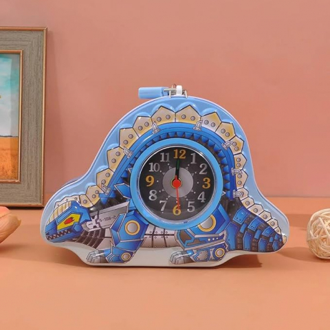 Jocuri si articole copii - Pusculita metalica pentru monede cu ceas incorporat, design dinozaur,albastru