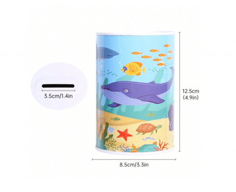 Pusculita metalica pentru monede imprimeu vietati marine, 4 modele,8x10 cm [4]