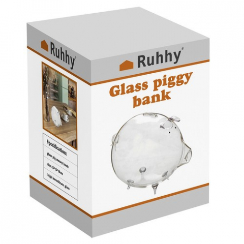 Pusculita Piggy din sticla pentru monede,transparent,12.5x18.5x12 cm [9]
