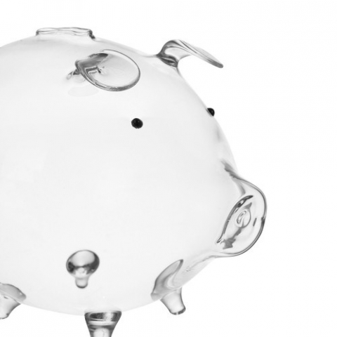 Pusculita Piggy din sticla pentru monede,transparent,12.5x18.5x12 cm [4]