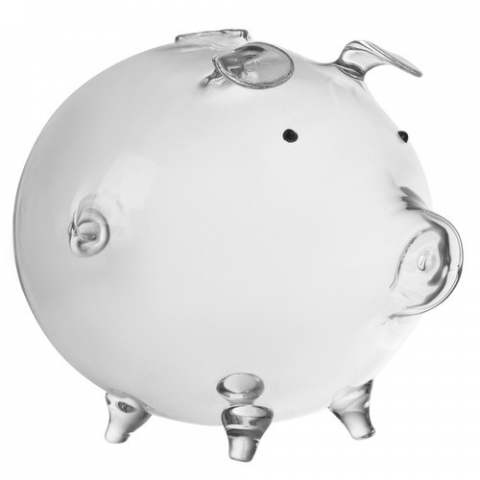 Pusculita Piggy din sticla pentru monede,transparent,12.5x18.5x12 cm [3]