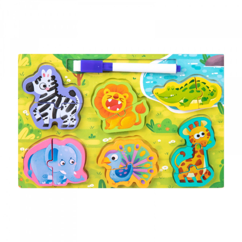 Puzzle - Puzzle 3D incastru din lemn cu marker si tabla de scris pe verso,diverse modele,22x15 cm