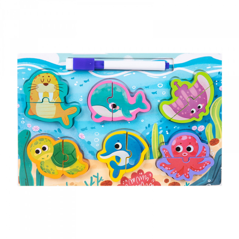 Puzzle 3D incastru din lemn cu marker si tabla de scris pe verso,diverse modele,22x15 cm [5]