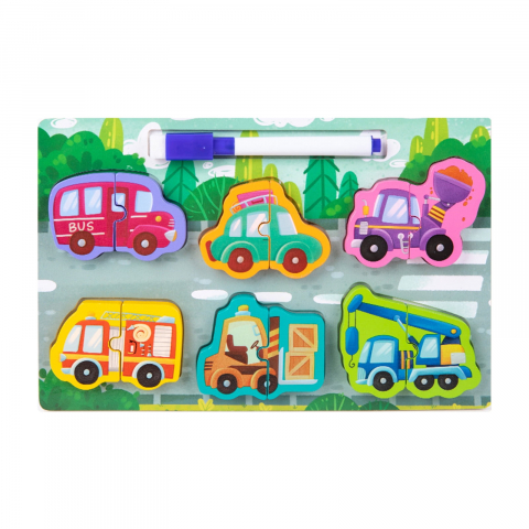 Puzzle 3D incastru din lemn cu marker si tabla de scris pe verso,diverse modele,22x15 cm [6]