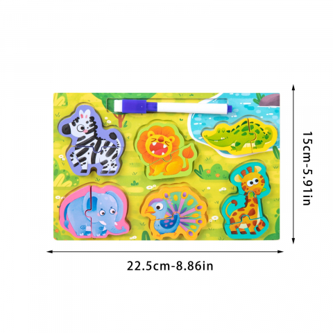 Puzzle 3D incastru din lemn cu marker si tabla de scris pe verso,diverse modele,22x15 cm [2]
