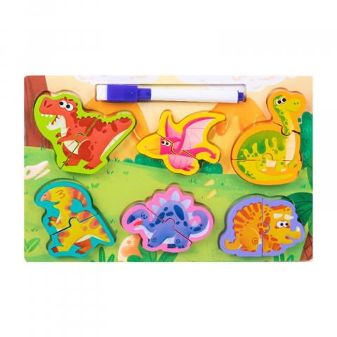Puzzle 3D incastru din lemn cu marker si tabla de scris pe verso,diverse modele,22x15 cm [4]