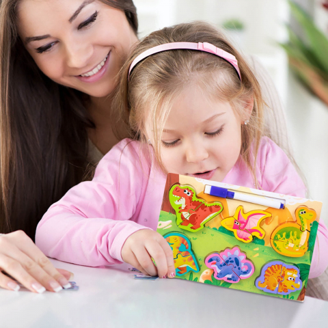 Puzzle 3D incastru din lemn cu marker si tabla de scris pe verso,diverse modele,22x15 cm [3]