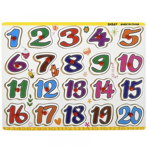 Puzzle - Puzzle cu butoni -Invata numerele de la 1 la 20,lemn, 30x22 cm