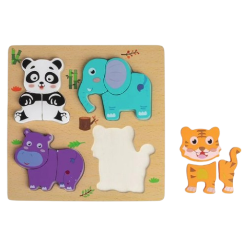 Puzzle din lemn 3D Animale din jungla, 12 piese, 19x19 cm [2]