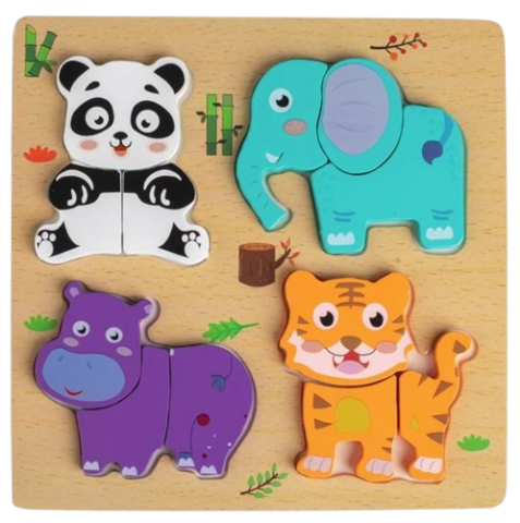 Puzzle - Puzzle din lemn 3D Animale din jungla, 12 piese, 19x19 cm