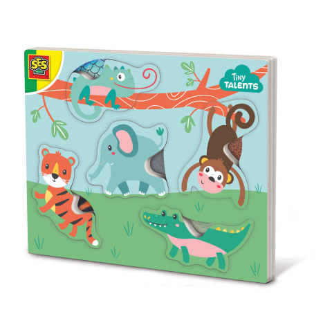 Puzzle lemn - Puzzle din lemn cu animale și texturi tactile, jucărie educativă pentru copii mici