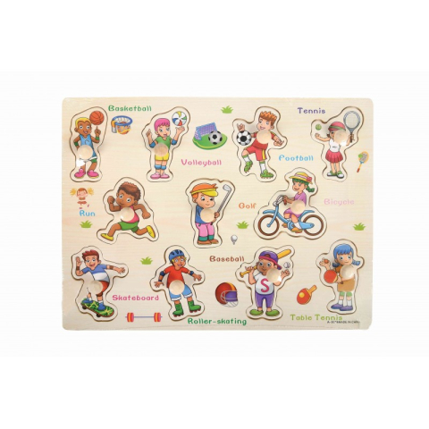 Puzzle din lemn cu butoni Activitati sportive, 11 piese, format A4, 2 ani+ [1]