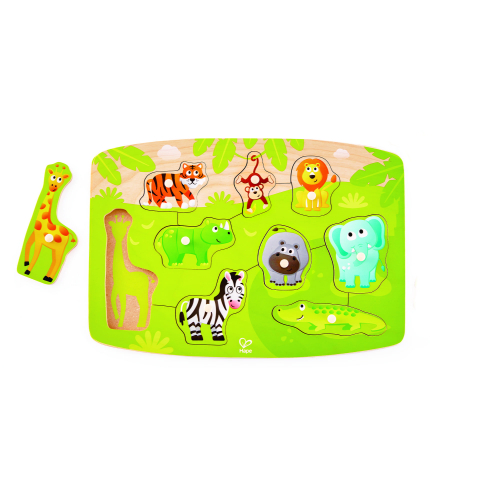 Puzzle din lemn cu butoni – Animale din junglă (9 piese) [1]