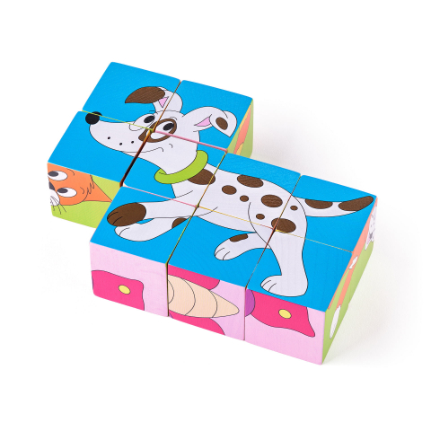 Puzzle lemn - Puzzle din lemn cuburi – Animale colorate (6 imagini)