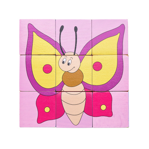 Puzzle din lemn cuburi – Animale colorate (6 imagini) [2]